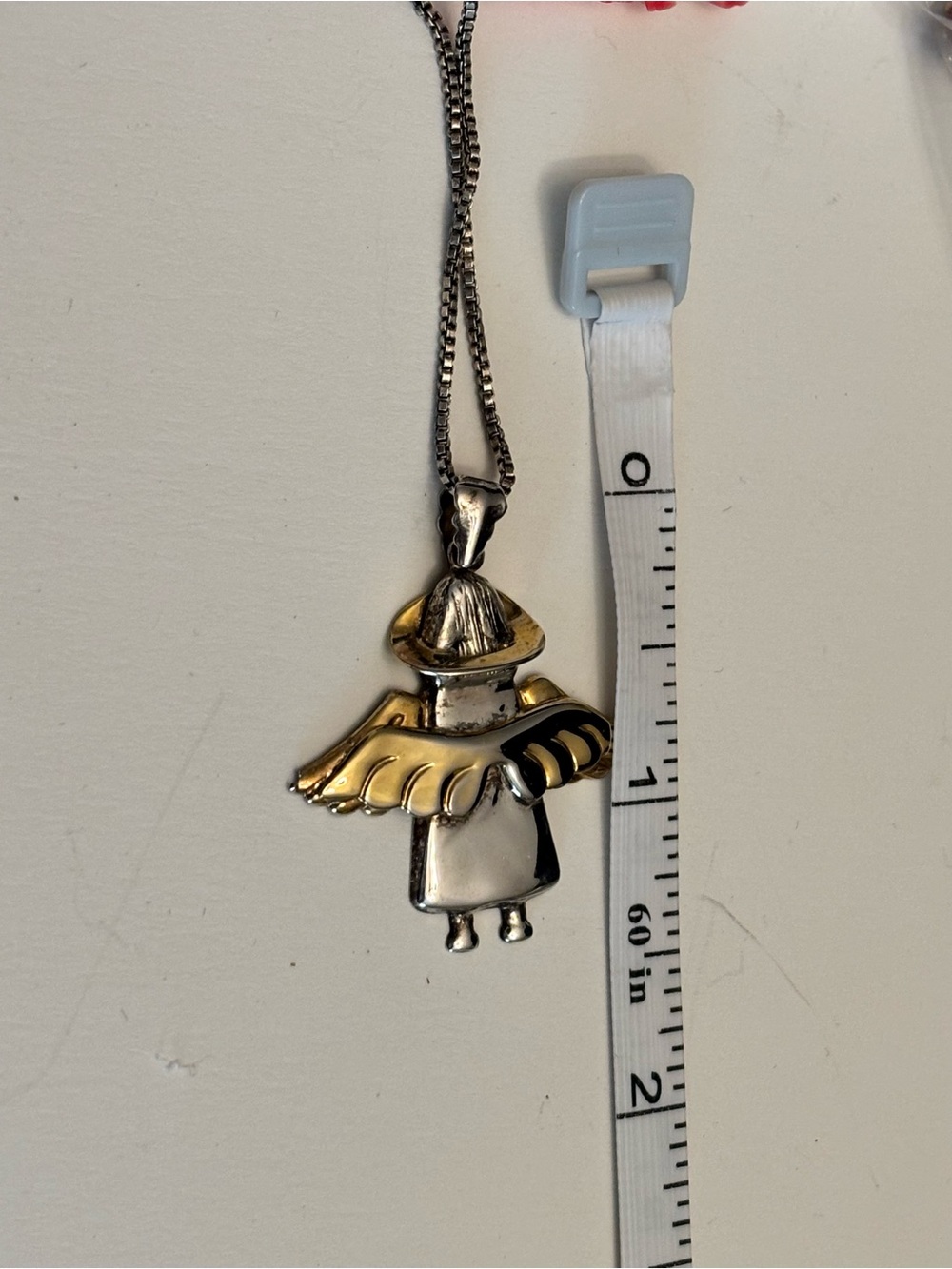 Vintage Sterling Silver Mexican Angel Pendant w/ 20”Sterling Silver Box Chain - Picture 4 of 4